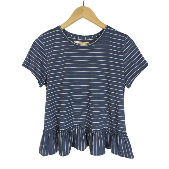Abercrombie & Fitch Striped Peplum Short Sleeve Shirt Blue White Medium - Picture 1 of 6